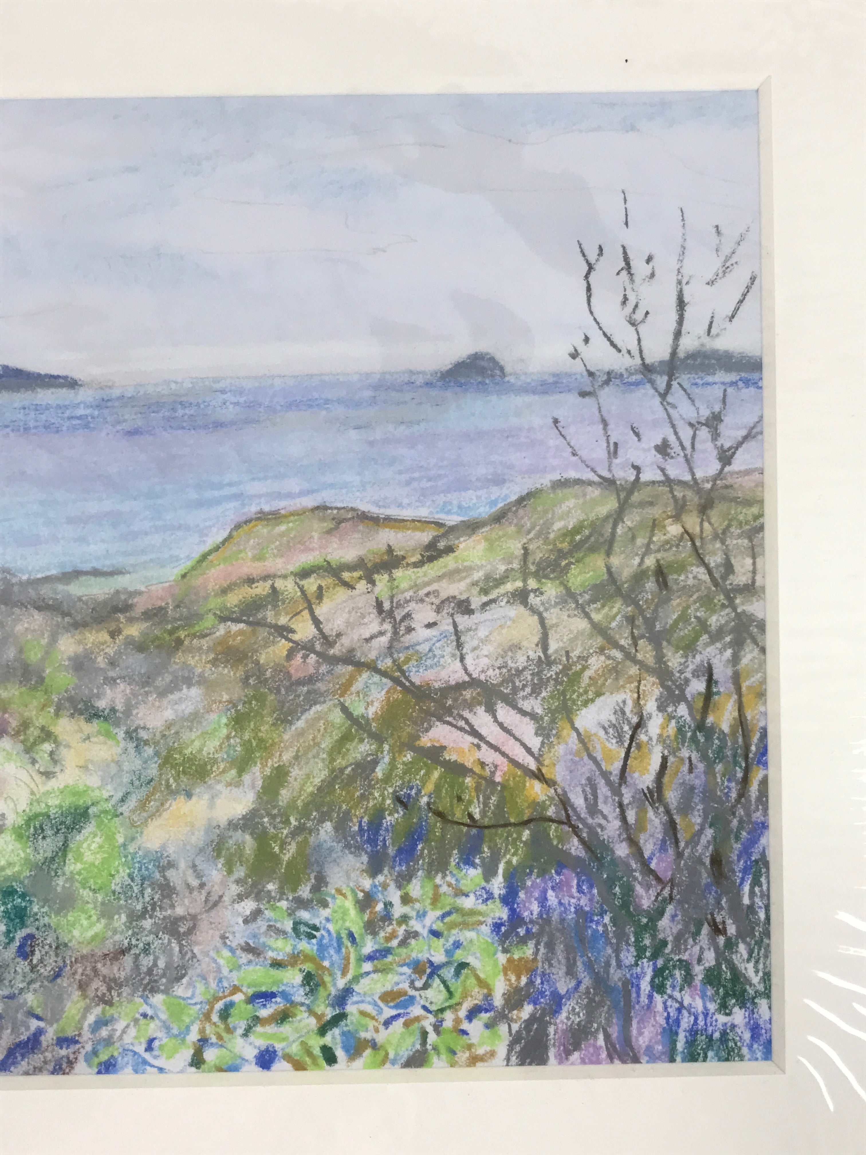Japanese Colorful Ocean View Pastel Drawing Art Signed Yoshihiro Hagino FL345