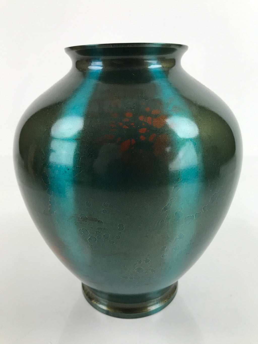 Japanese Coppe Flower Vase Gosho Kyoto Round Iridescent Green W/Box Kabin PX732