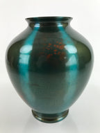 Japanese Coppe Flower Vase Gosho Kyoto Round Iridescent Green W/Box Kabin PX732