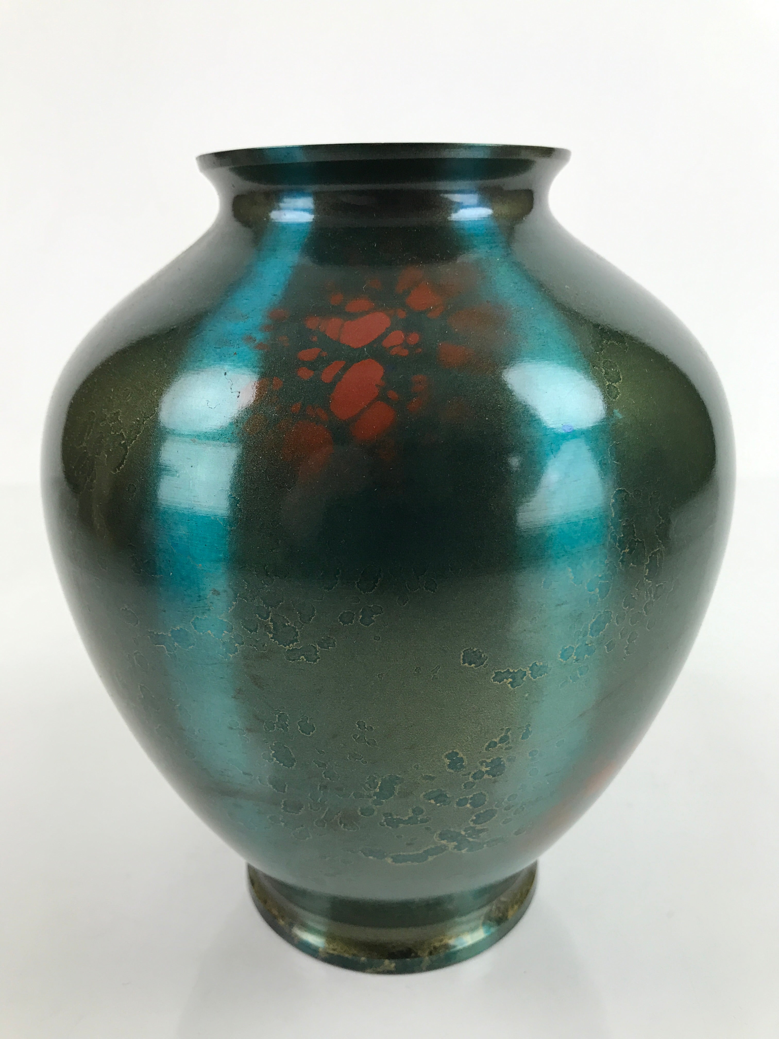 Japanese Coppe Flower Vase Gosho Kyoto Round Iridescent Green W/Box Kabin PX732