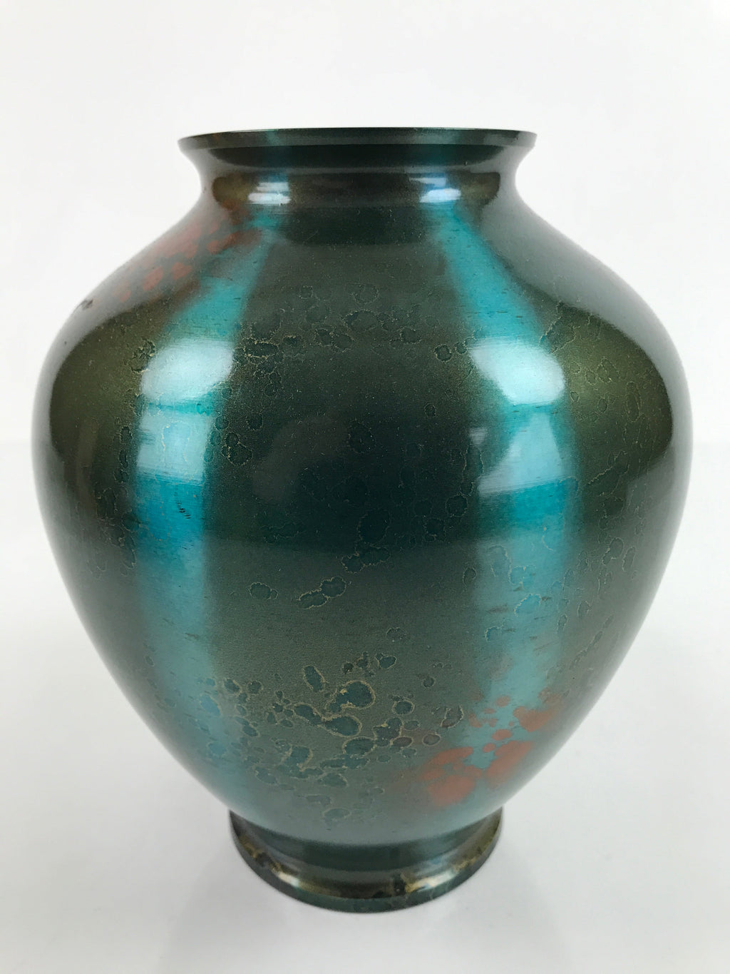 Japanese Coppe Flower Vase Gosho Kyoto Round Iridescent Green W/Box Kabin PX732