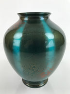 Japanese Coppe Flower Vase Gosho Kyoto Round Iridescent Green W/Box Kabin PX732