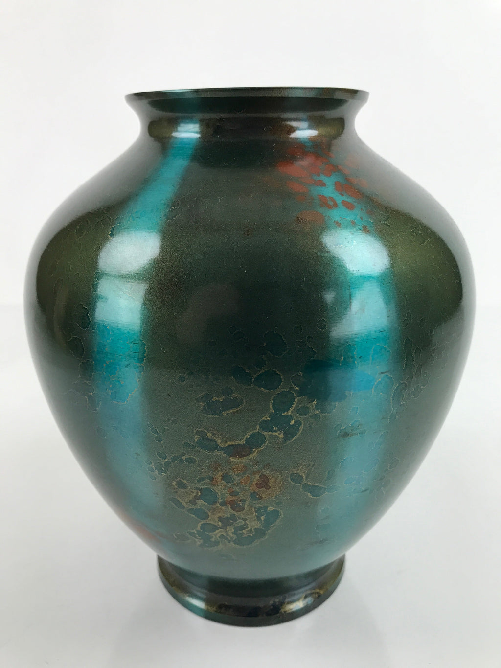 Japanese Coppe Flower Vase Gosho Kyoto Round Iridescent Green W/Box Kabin PX732