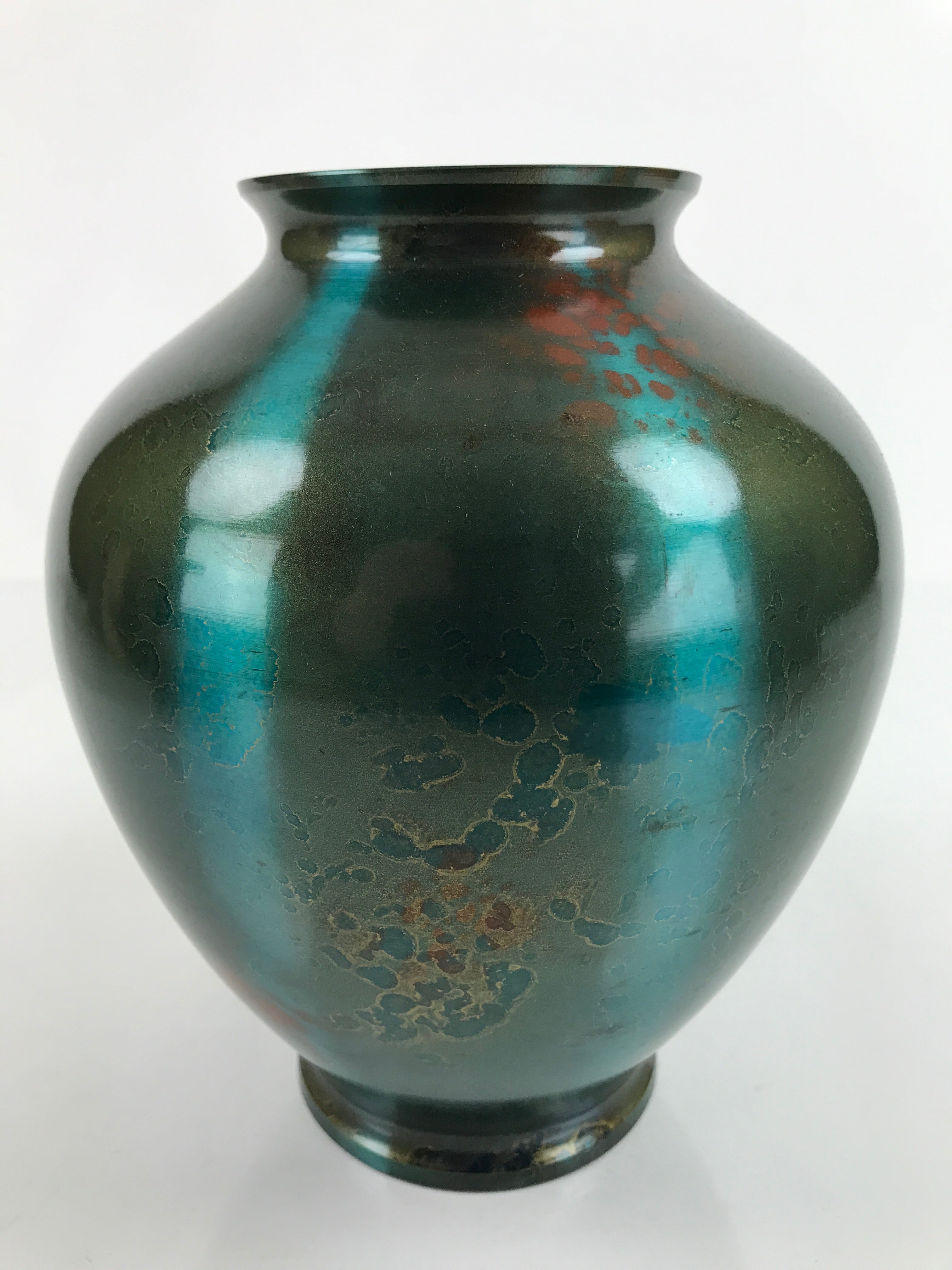 Japanese Coppe Flower Vase Gosho Kyoto Round Iridescent Green W/Box Kabin PX732