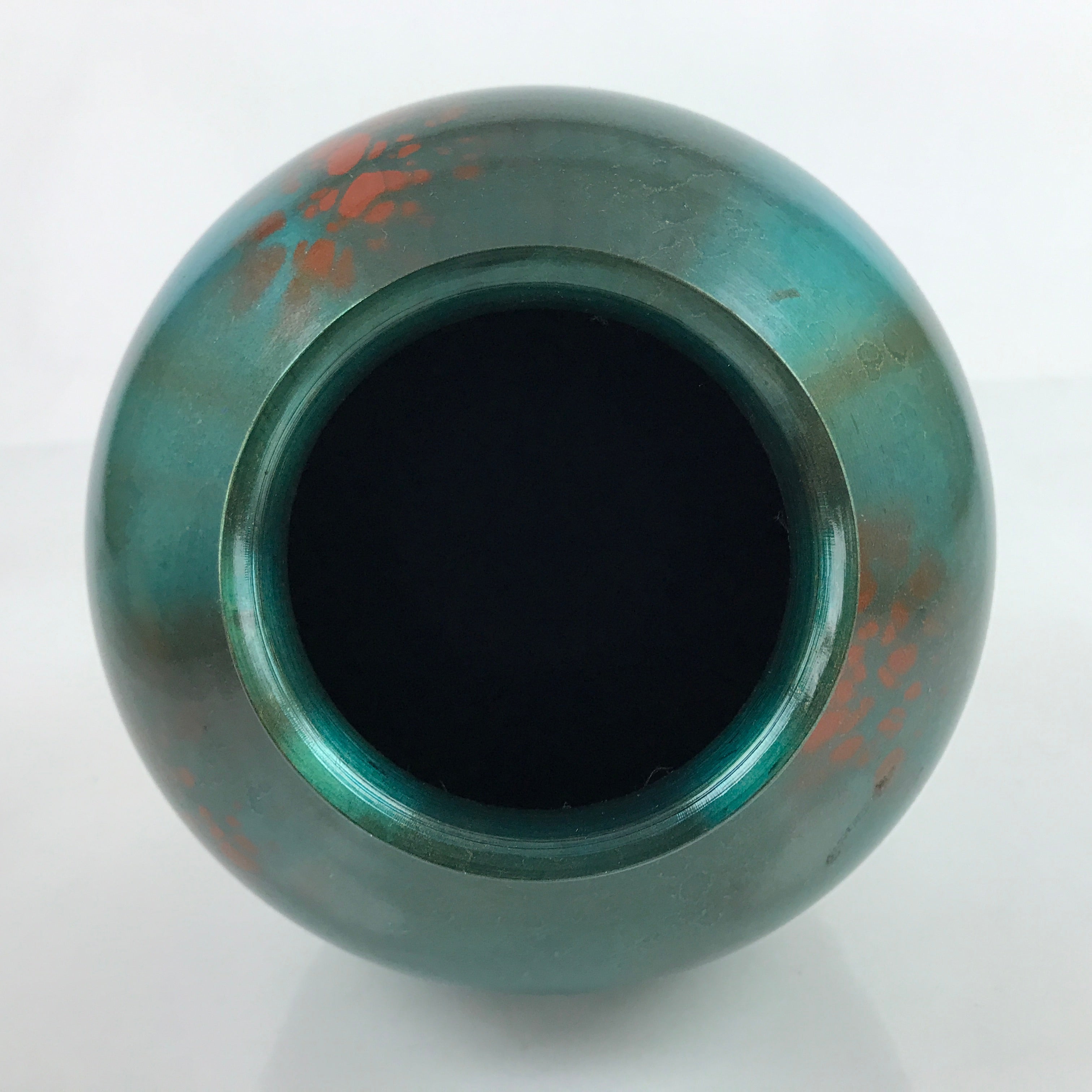 Japanese Coppe Flower Vase Gosho Kyoto Round Iridescent Green W/Box Kabin PX732
