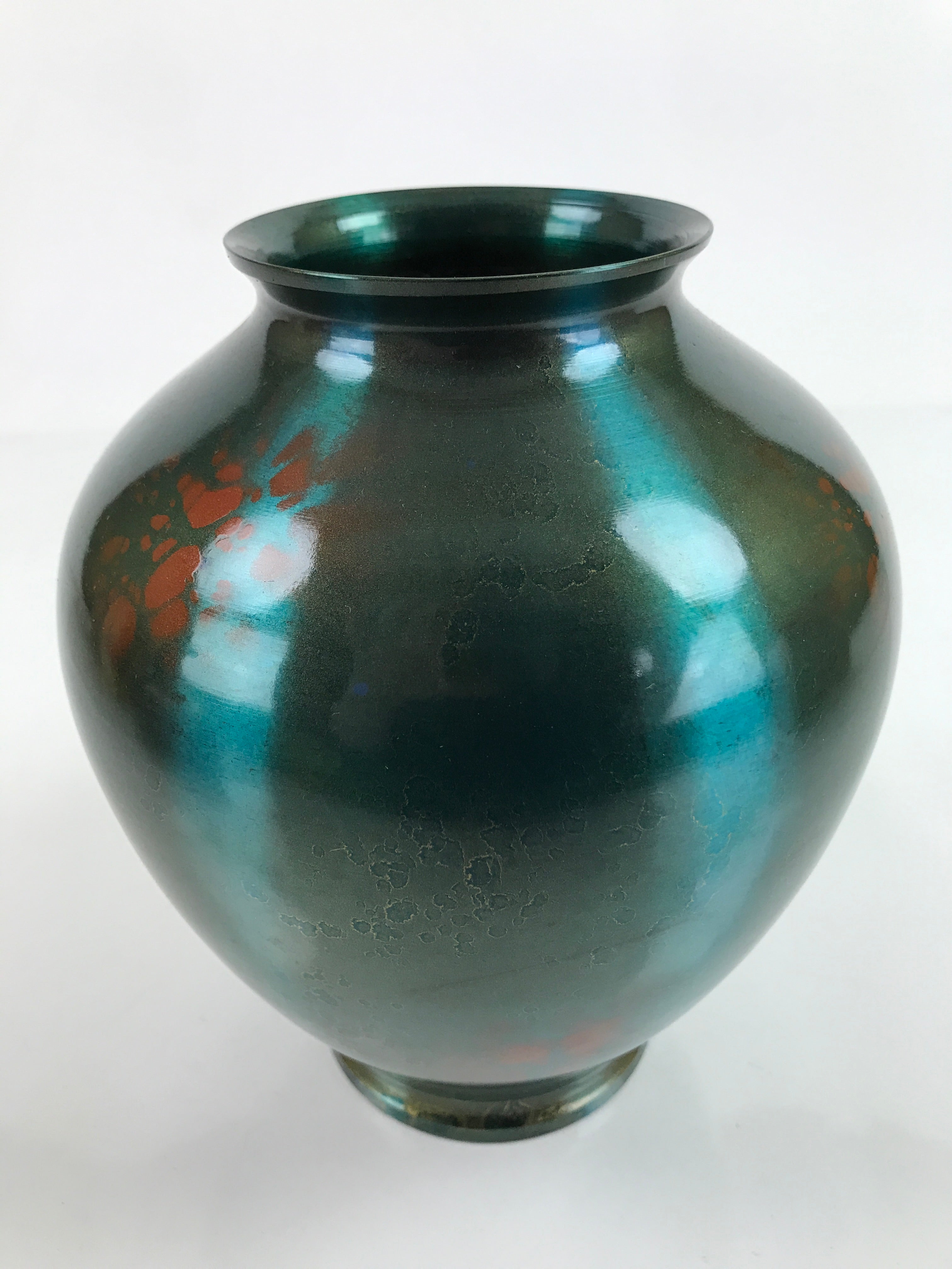 Japanese Coppe Flower Vase Gosho Kyoto Round Iridescent Green W/Box Kabin PX732