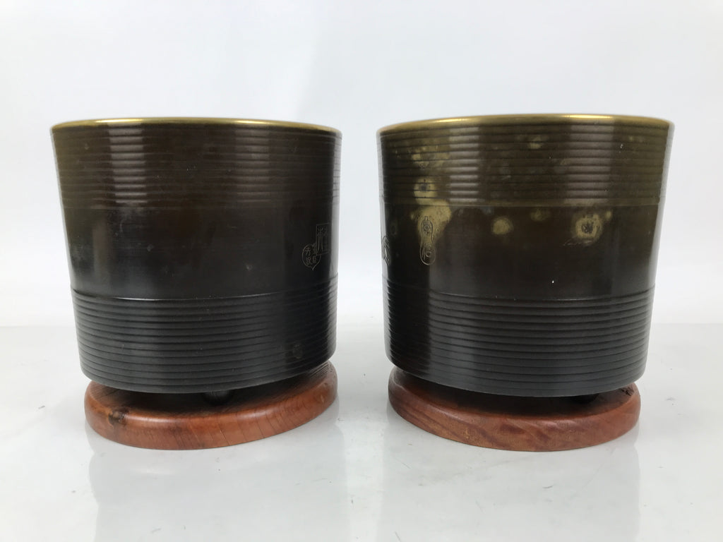 Japanese Copper Brazier Fire Pit 2pc Set Vtg Hibachi Sentoku Wooden Box PX794