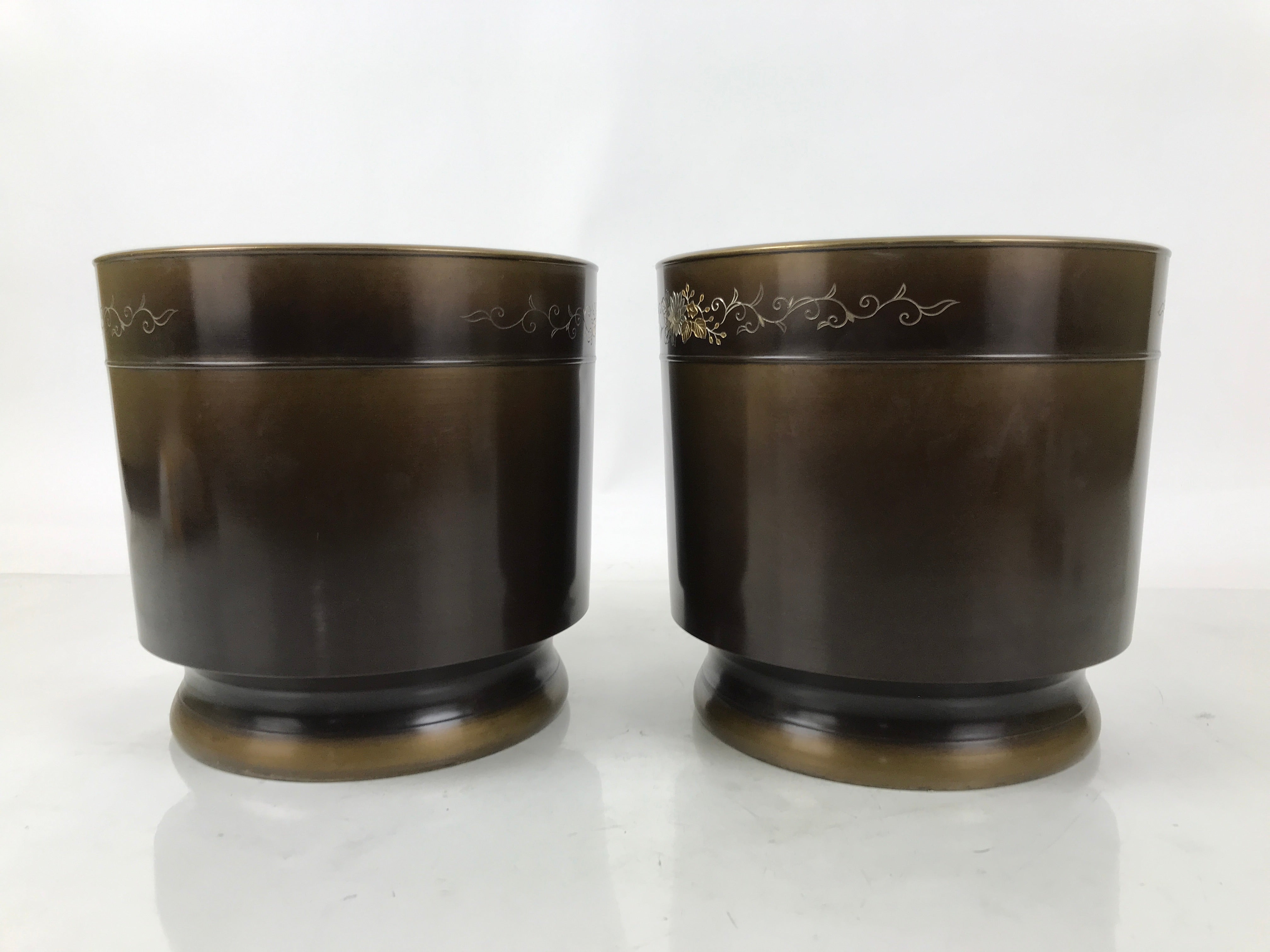 Japanese Copper Brazier Fire Pit 2pc Set Vtg Hibachi Wood Box Brown PX795