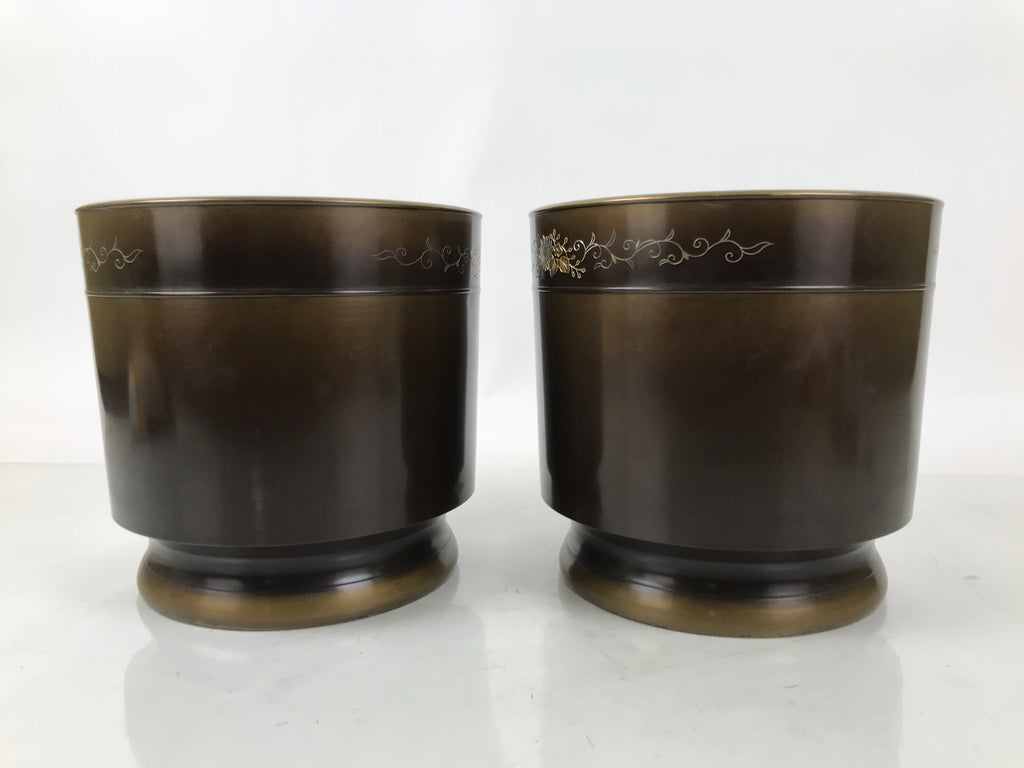Japanese Copper Brazier Fire Pit 2pc Set Vtg Hibachi Wood Box Brown PX795