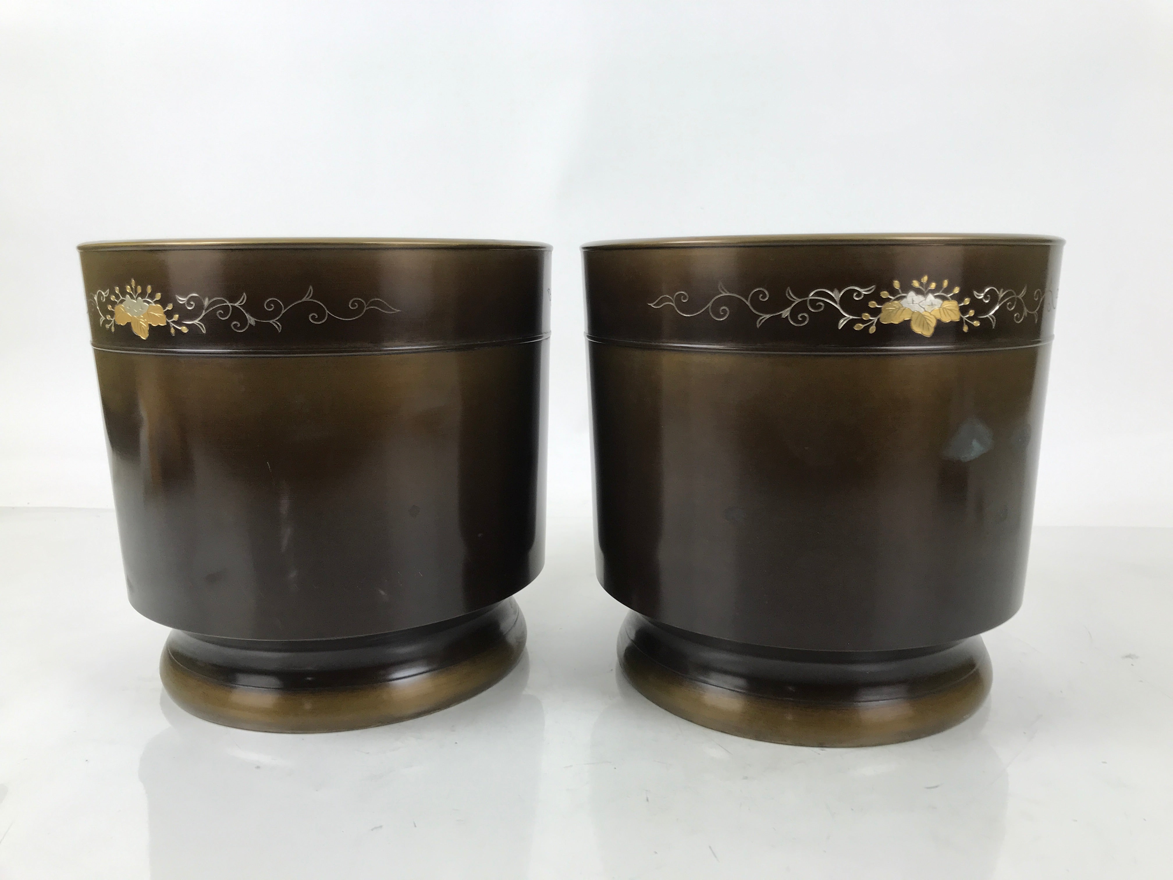 Japanese Copper Brazier Fire Pit 2pc Set Vtg Hibachi Wood Box Brown PX795