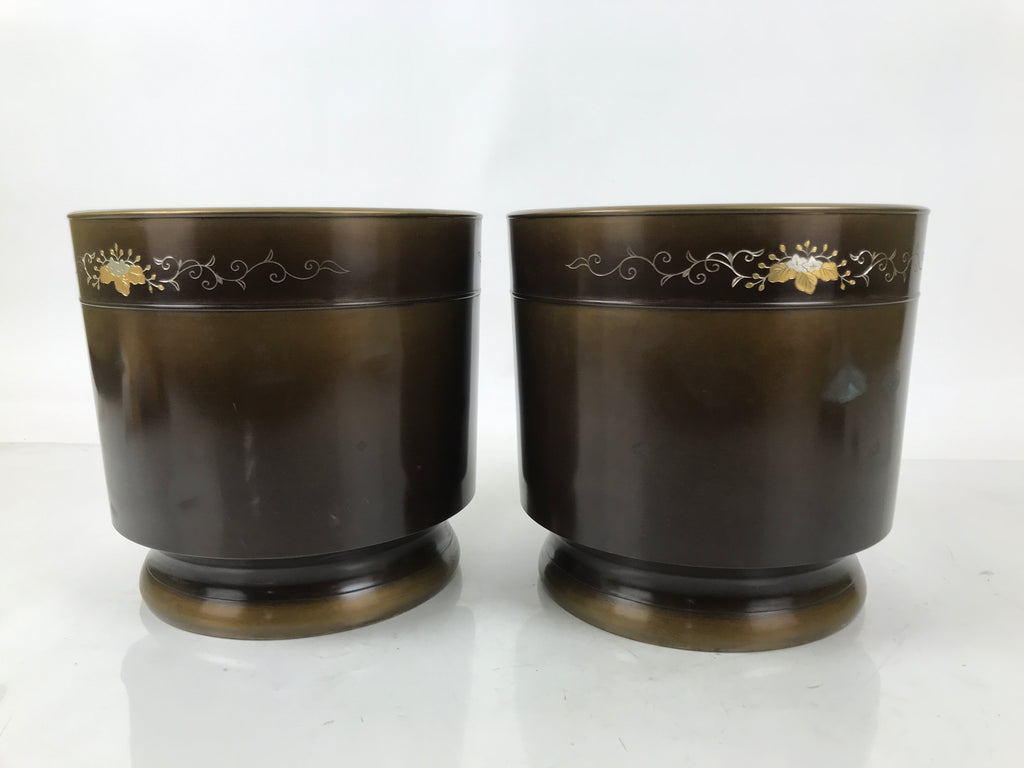 Japanese Copper Brazier Fire Pit 2pc Set Vtg Hibachi Wood Box Brown PX795