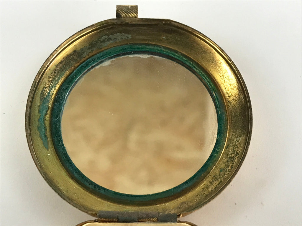 Japanese Cosmetics Powder Foundation Case Vtg Mirror Gold Make-up Sponge JK548