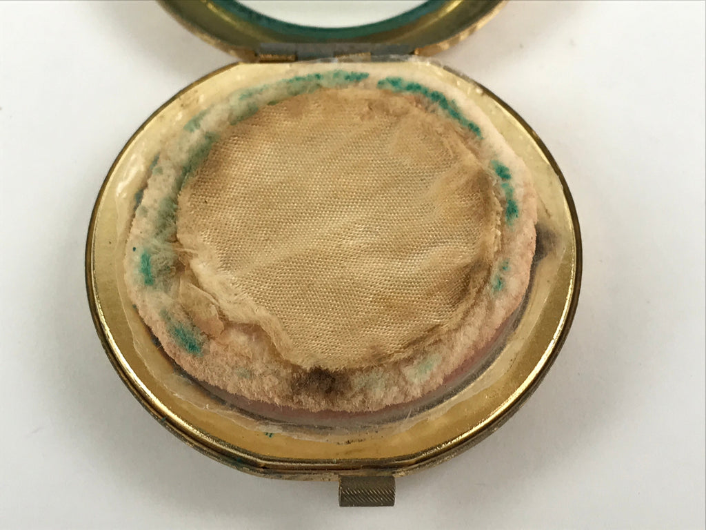 Japanese Cosmetics Powder Foundation Case Vtg Mirror Gold Make-up Sponge JK548