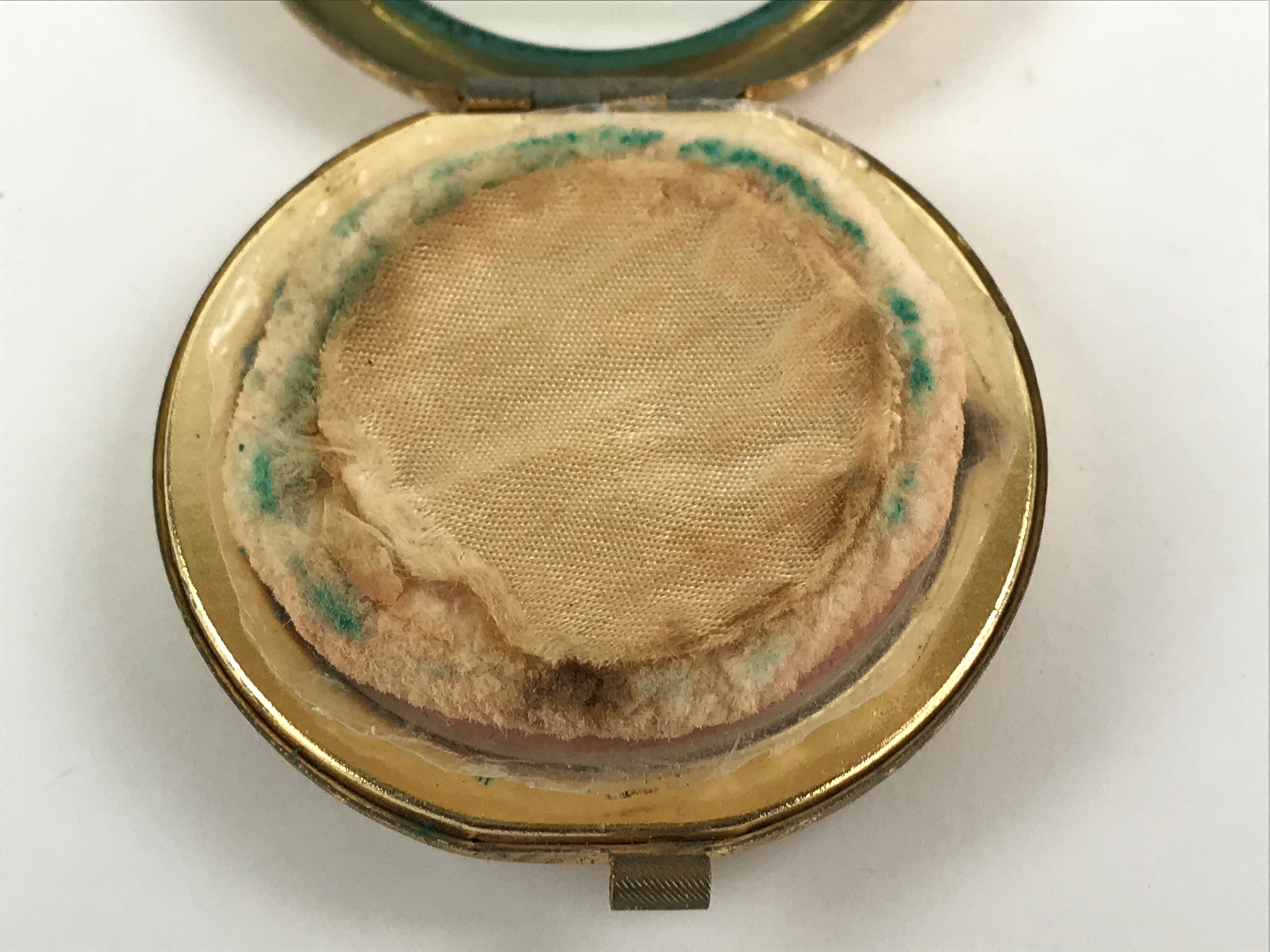 Japanese Cosmetics Powder Foundation Case Vtg Mirror Gold Make-up Sponge JK548