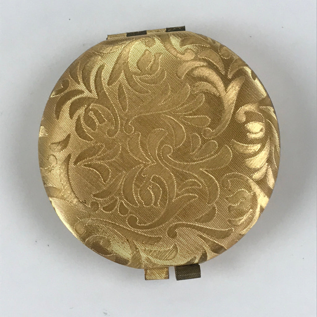 Japanese Cosmetics Powder Foundation Case Vtg Mirror Gold Make-up Sponge JK548