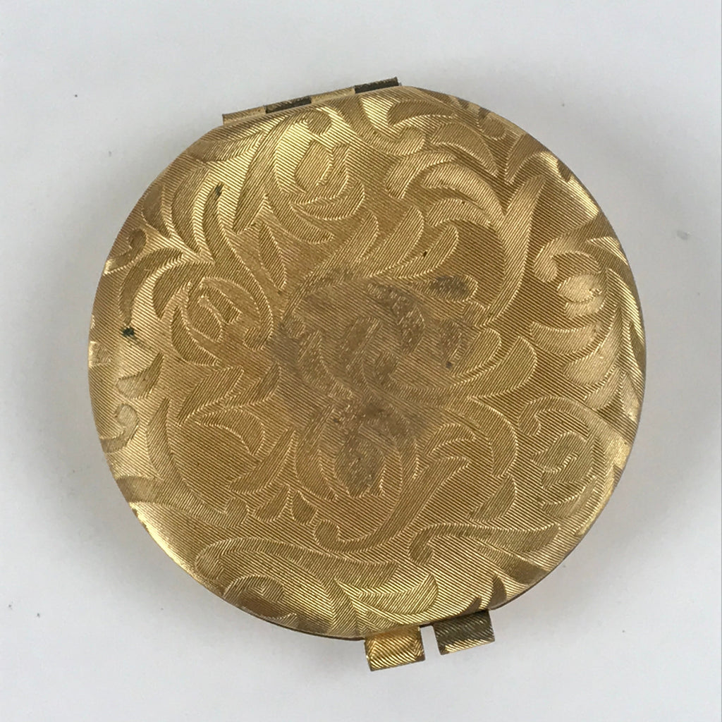 Japanese Cosmetics Powder Foundation Case Vtg Mirror Gold Make-up Sponge JK548