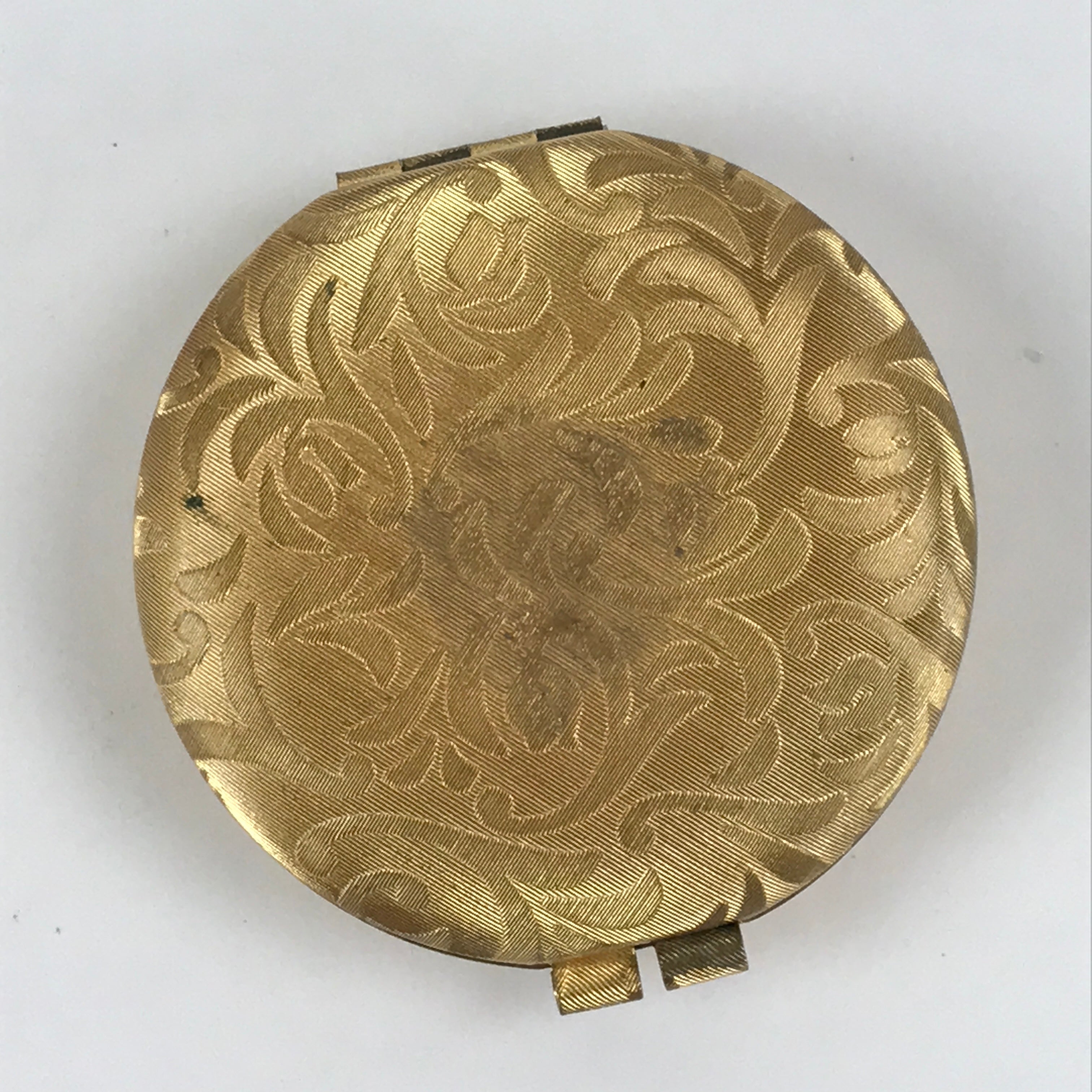 Japanese Cosmetics Powder Foundation Case Vtg Mirror Gold Make-up Sponge JK548