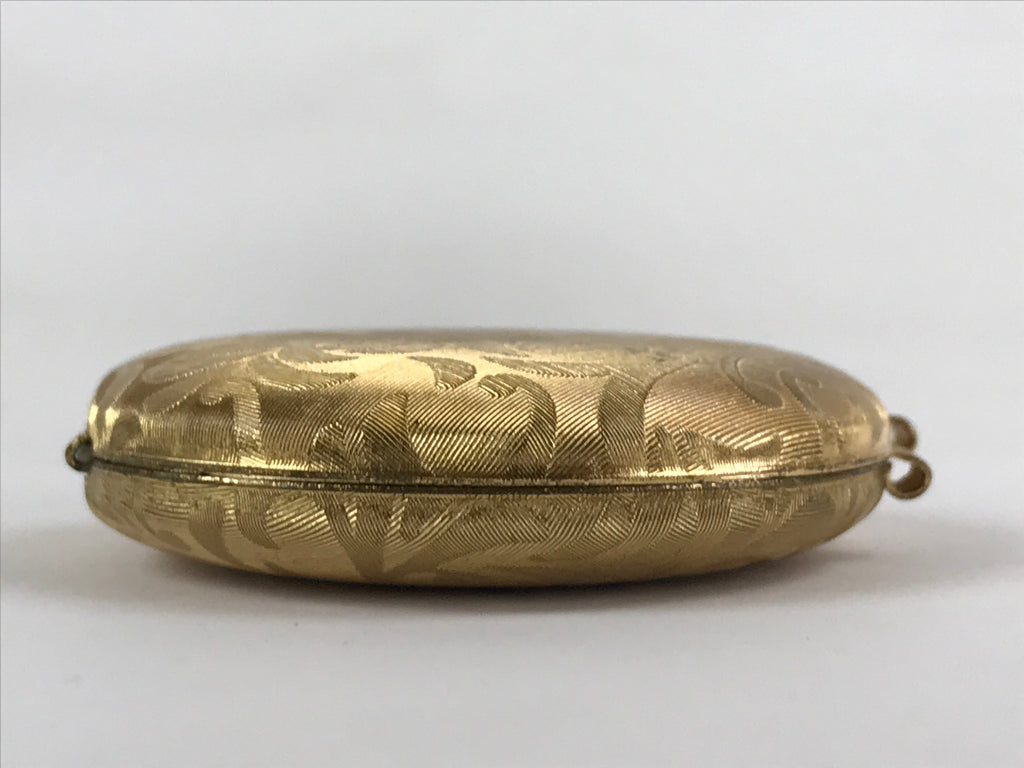 Japanese Cosmetics Powder Foundation Case Vtg Mirror Gold Make-up Sponge JK548