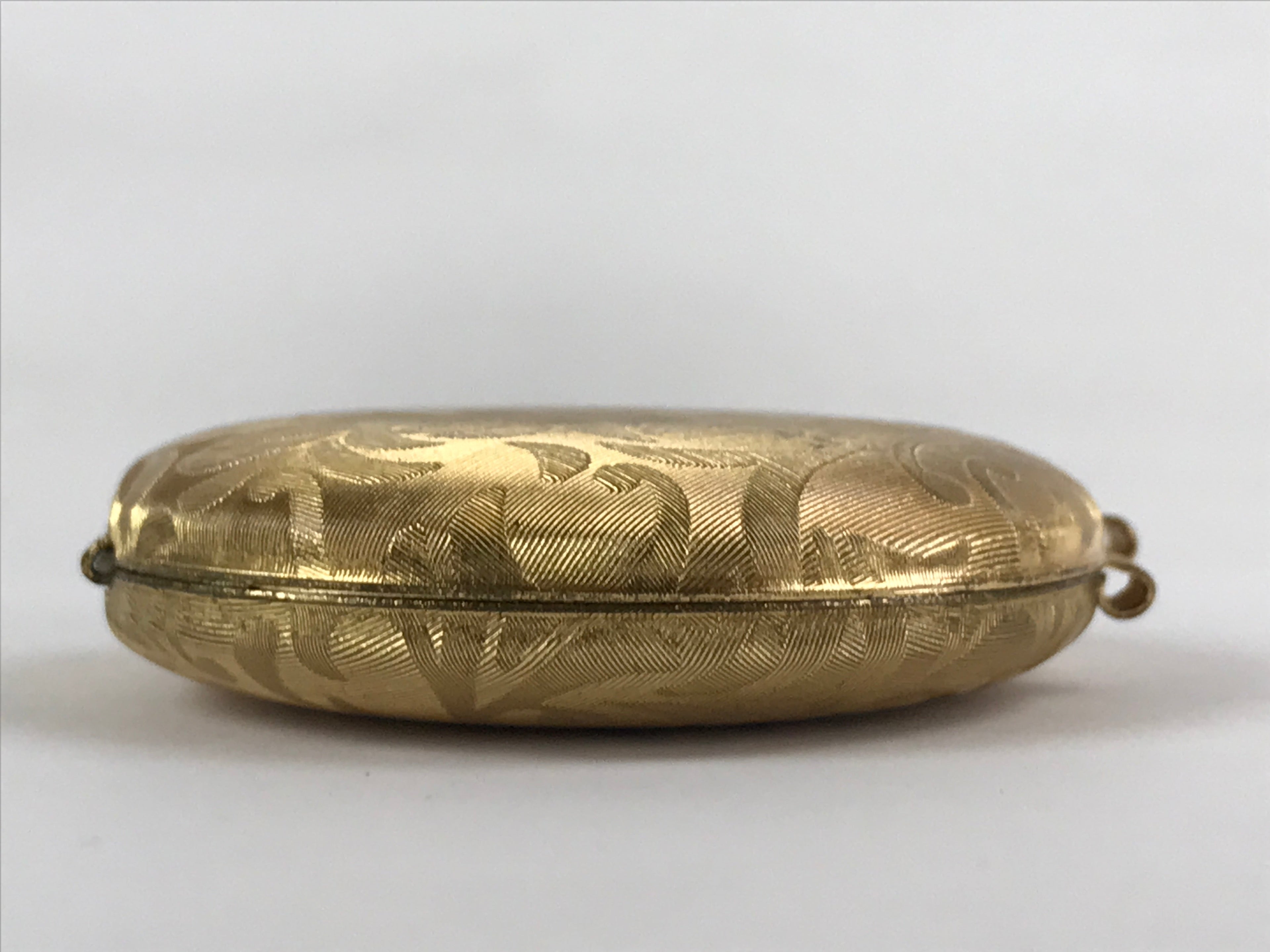 Japanese Cosmetics Powder Foundation Case Vtg Mirror Gold Make-up Sponge JK548