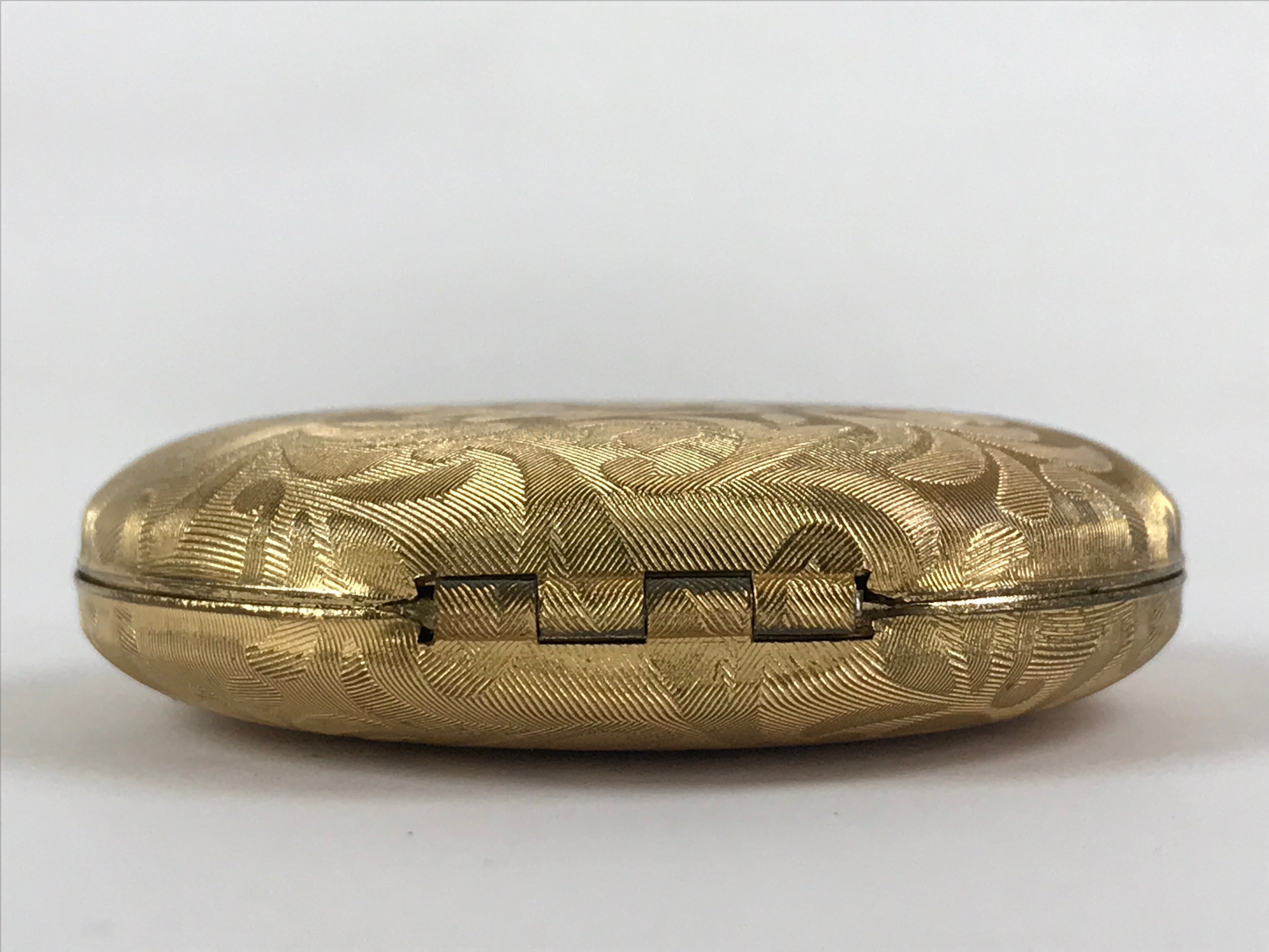 Japanese Cosmetics Powder Foundation Case Vtg Mirror Gold Make-up Sponge JK548