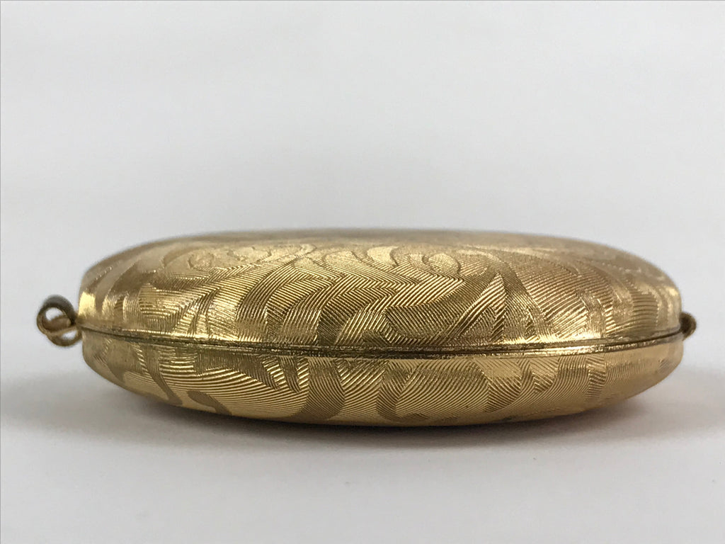 Japanese Cosmetics Powder Foundation Case Vtg Mirror Gold Make-up Sponge JK548