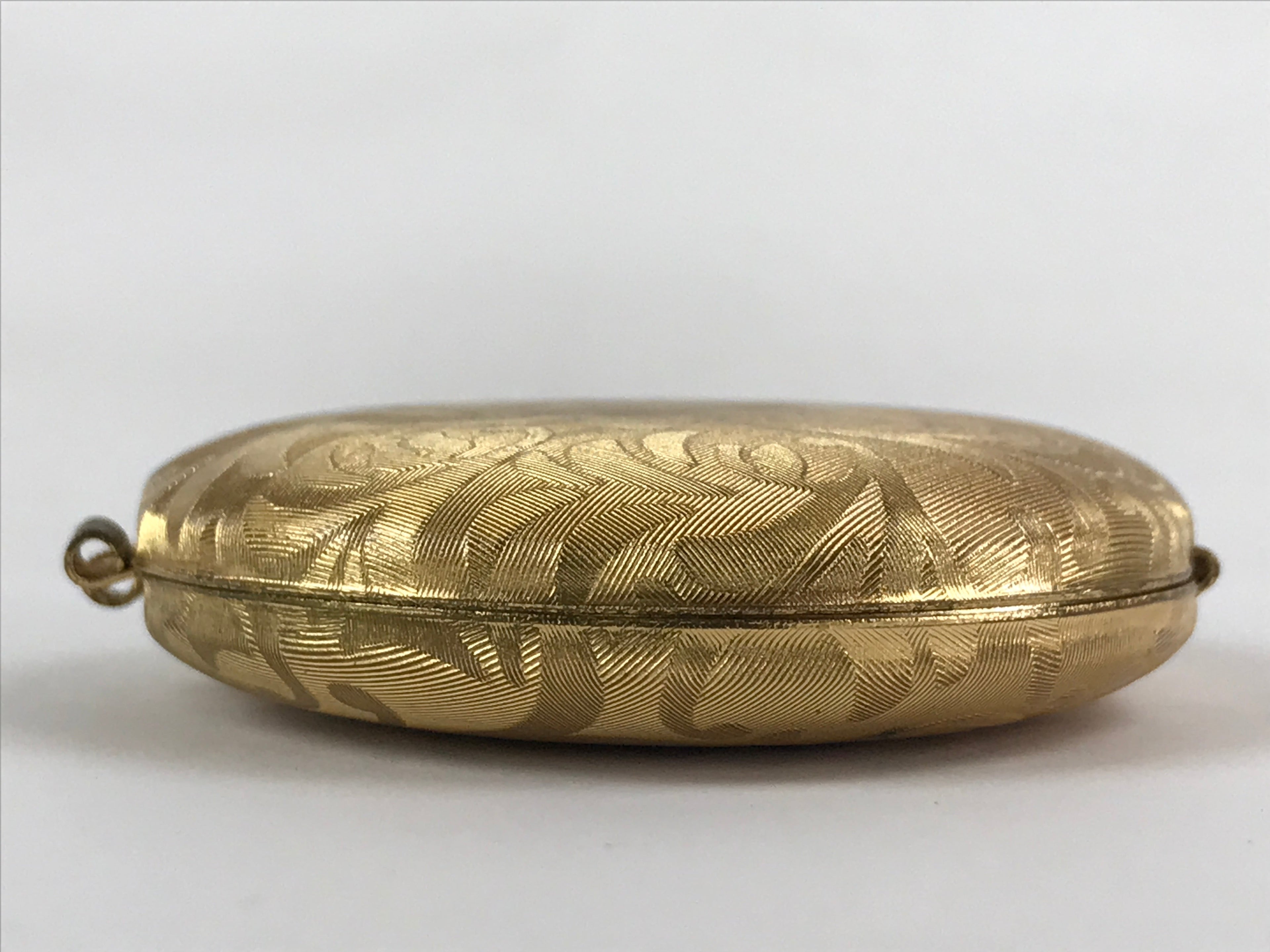 Japanese Cosmetics Powder Foundation Case Vtg Mirror Gold Make-up Sponge JK548