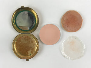 Japanese Cosmetics Powder Foundation Case Vtg Mirror Gold Make-up Sponge JK548