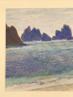 Japanese Costal Beach Scenery Pastel Drawing Art Signed Yoshihiro Hagino FL324