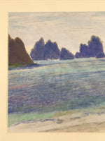 Japanese Costal Beach Scenery Pastel Drawing Art Signed Yoshihiro Hagino FL324