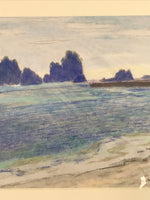 Japanese Costal Beach Scenery Pastel Drawing Art Signed Yoshihiro Hagino FL324