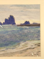 Japanese Costal Beach Scenery Pastel Drawing Art Signed Yoshihiro Hagino FL324