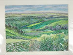 Japanese Countryside Hills Landscape Pastel Drawing Original Art Unsigned FL298