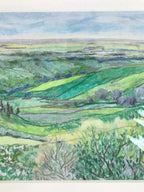 Japanese Countryside Hills Landscape Pastel Drawing Original Art Unsigned FL298