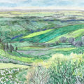 Japanese Countryside Hills Landscape Pastel Drawing Original Art Unsigned FL298