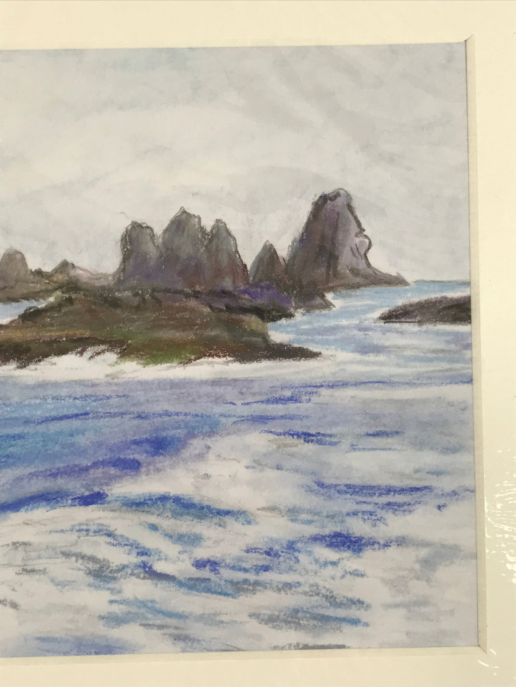 Japanese Crashing Coastal Waves Pastel Drawing Art Signed Yoshihiro Hagino FL327