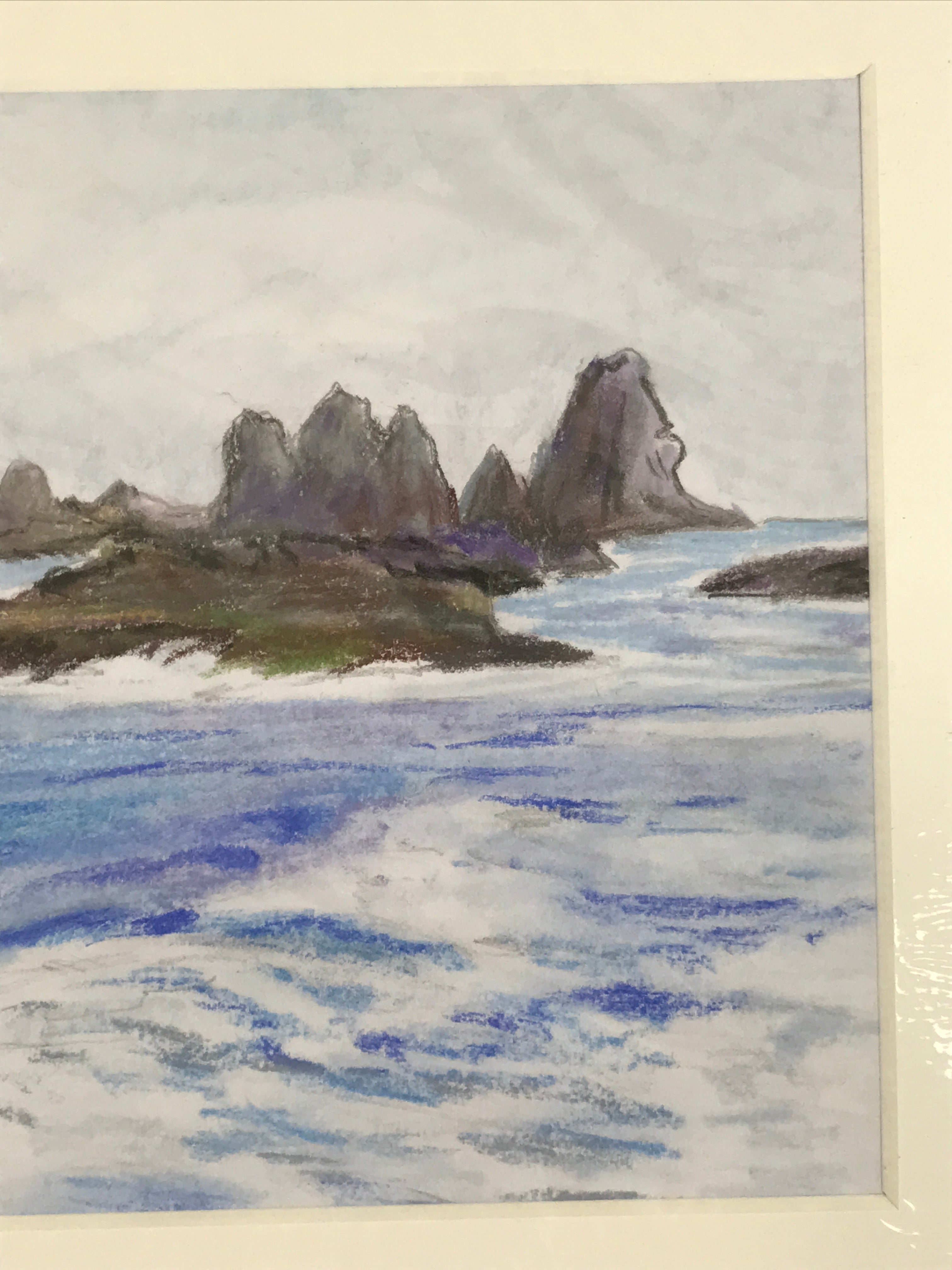 Japanese Crashing Coastal Waves Pastel Drawing Art Signed Yoshihiro Hagino FL327