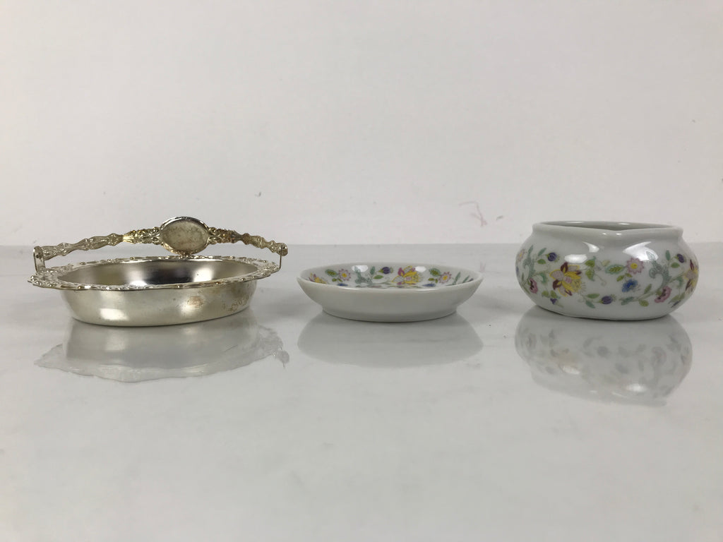 Japanese Cutlery Set Vtg Metal Spoons Forks Strainer Bowl Wood Box Floral JK926
