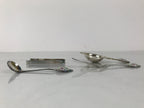 Japanese Cutlery Set Vtg Metal Spoons Forks Strainer Bowl Wood Box Floral JK926