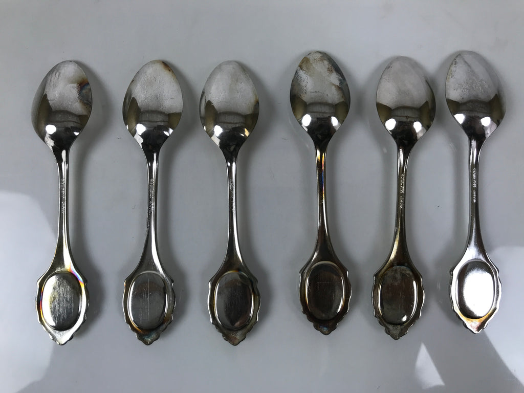 Japanese Cutlery Set Vtg Metal Spoons Forks Strainer Bowl Wood Box Floral JK926