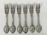 Japanese Cutlery Set Vtg Metal Spoons Forks Strainer Bowl Wood Box Floral JK926
