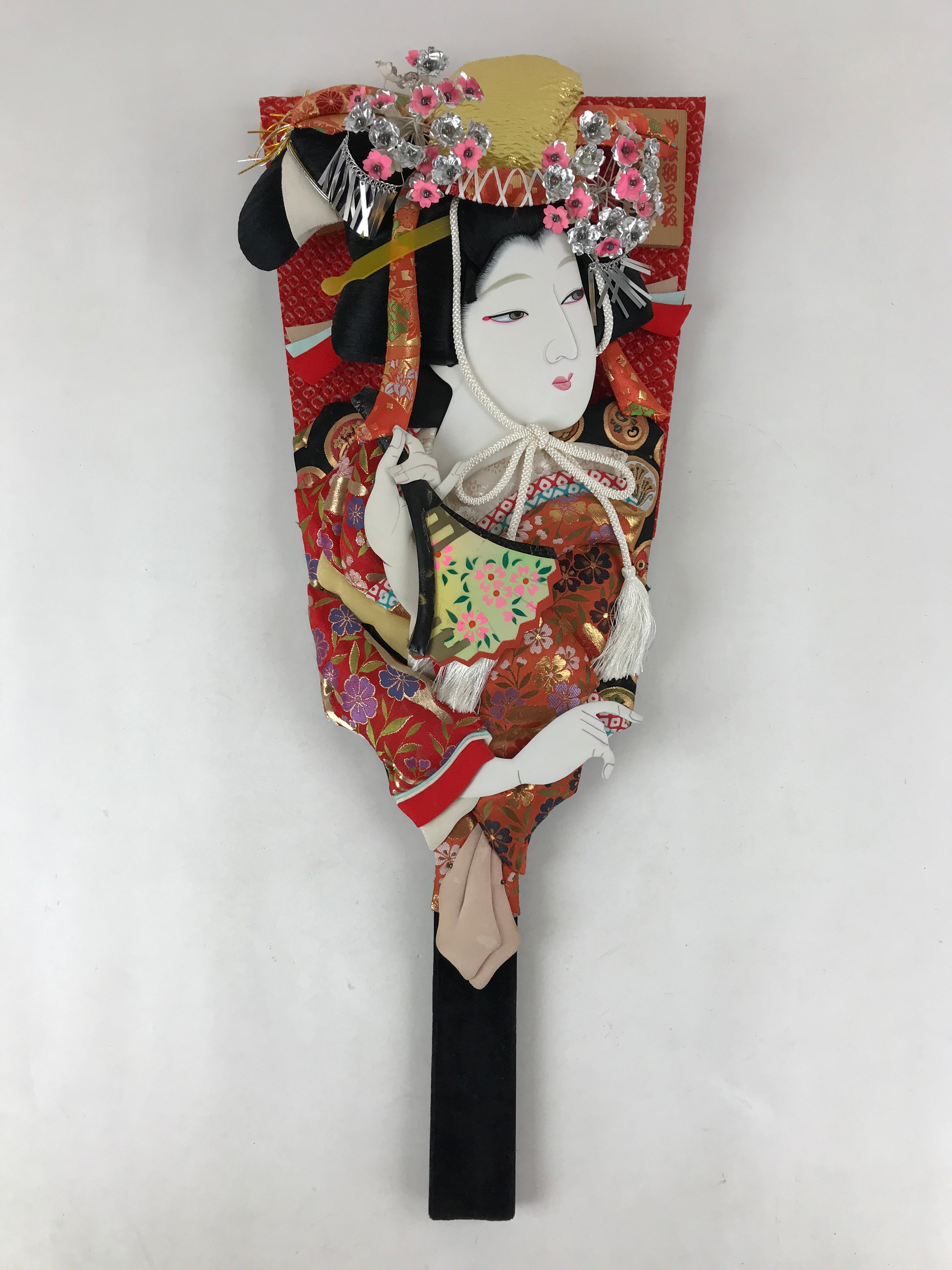 Japanese Decorative Wooden Paddle Hagoita Vtg Geisha Kimono New Years Game JK623
