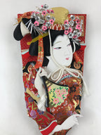 Japanese Decorative Wooden Paddle Hagoita Vtg Geisha Kimono New Years Game JK623