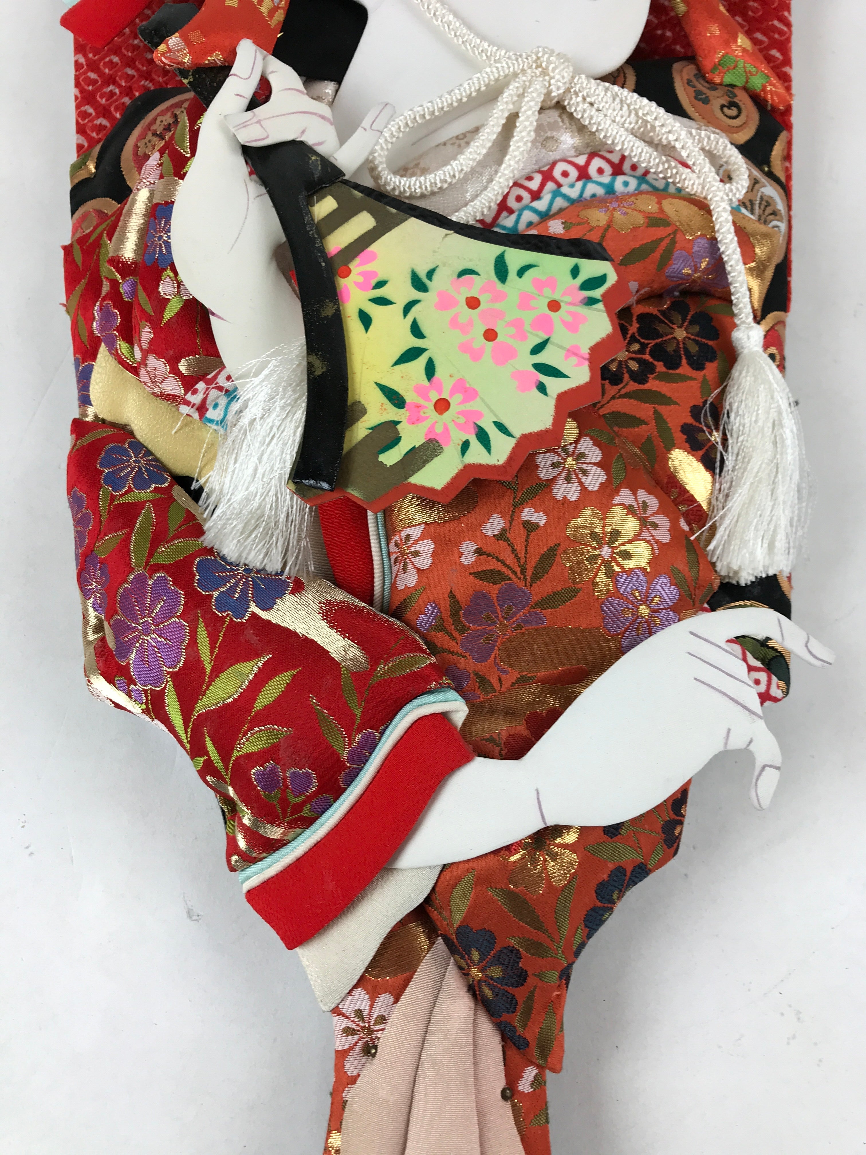 Japanese Decorative Wooden Paddle Hagoita Vtg Geisha Kimono New Years Game JK623
