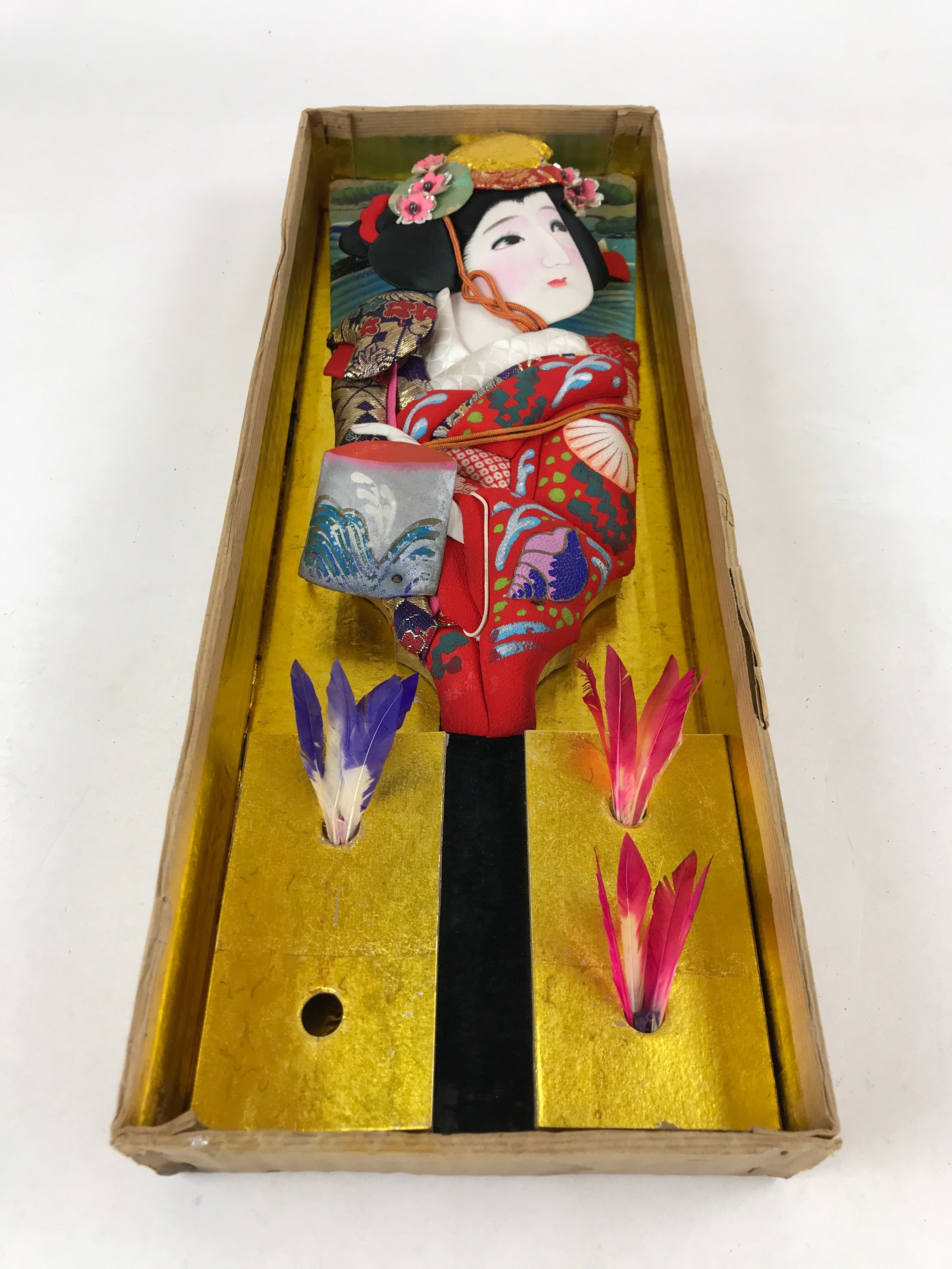 Japanese Decorative Wooden Paddle Hagoita Vtg Geisha Kimono New Years Game JK632