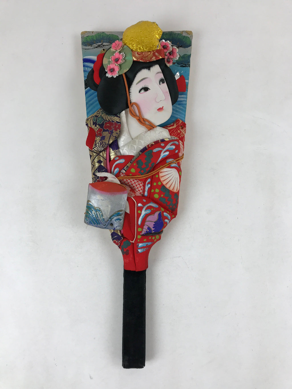 Japanese Decorative Wooden Paddle Hagoita Vtg Geisha Kimono New Years Game JK632