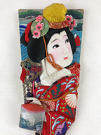 Japanese Decorative Wooden Paddle Hagoita Vtg Geisha Kimono New Years Game JK632