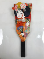 Japanese Decorative Wooden Paddle Hagoita Vtg Geisha Kimono New Years Game JK710