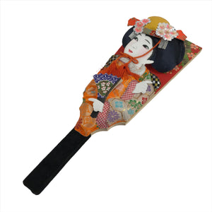 Japanese Decorative Wooden Paddle Hagoita Vtg Geisha Kimono New Years Game JK710