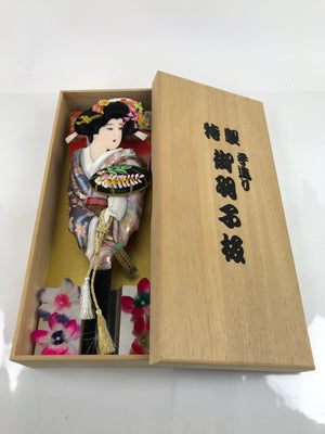 Japanese Decorative Wooden Paddle Hagoita Vtg Geisha Kimono New Years Game JK711