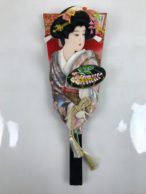 Japanese Decorative Wooden Paddle Hagoita Vtg Geisha Kimono New Years Game JK711